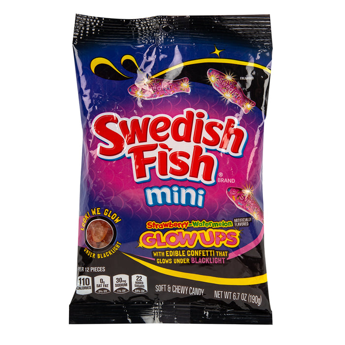 Swedish Fish Minis Glow Ups Gummy Candy Peg Bag - 12 Count