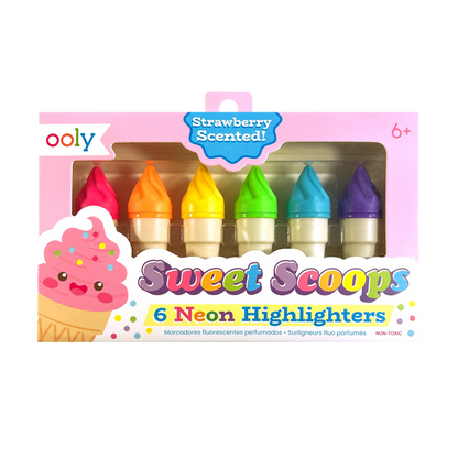 Front of packaging of OOLY Sweet Scoops Scented Neon Highlighters on a white background