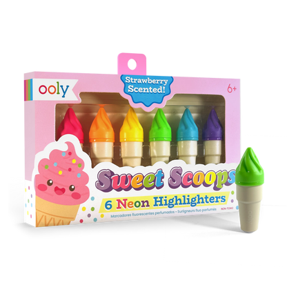 Quarter angle of OOLY Sweet Scoops Scented Neon Highlighters on a white background