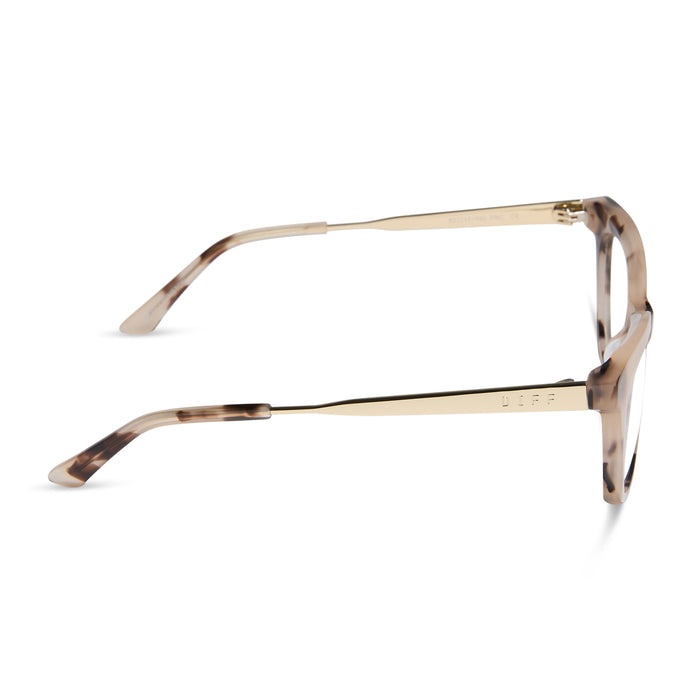 diff eyewear featuring the sylvia cat eye prescription glasses with a cream tortoise frame side view