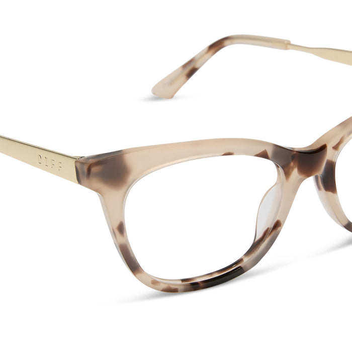 diff eyewear featuring the sylvia cat eye prescription glasses with a cream tortoise frame detailed view