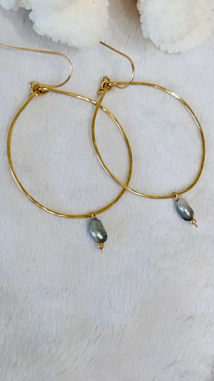 Tahitian Keshi hoop earrings