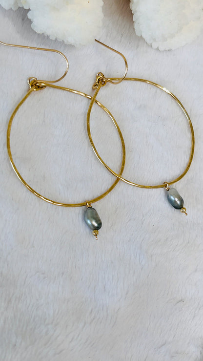 Tahitian Keshi hoop earrings