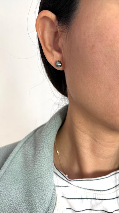 Tahitian Keshi studs - Peacock