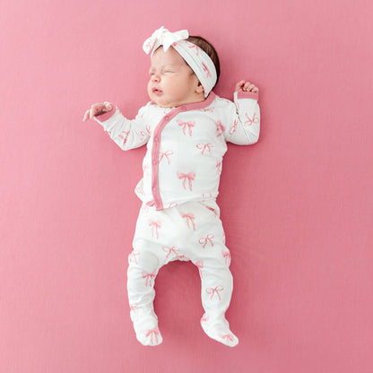 Newborn wearing Take Me Home Set with Knotted Bow Headband in Bow print