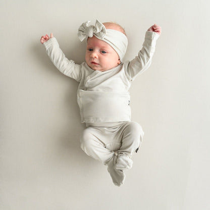 Newborn wearing Take Me Home Hospital Set with Bow in Oat