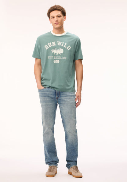 Buffalo Men T-Shirts Blue Knit Tees Short Sleeve Graphic Print