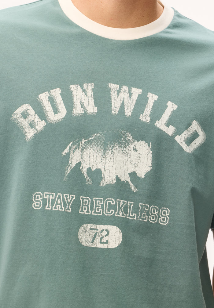 Buffalo Men T-Shirts Blue Knit Tees Short Sleeve Graphic Print