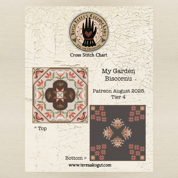 Teresa Kogut - My Garden Biscornu (Aug 2025 Patreon Tier 4 Chart) - BIGcornu Project Kit