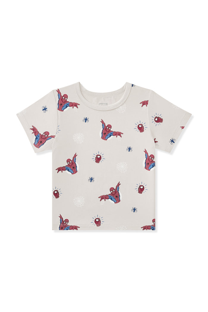 Oat Toddler Basic Tee with Spider-Man print on a white background