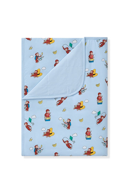 Blue Toddler Blanket in Curious George 1.0 print on a white background