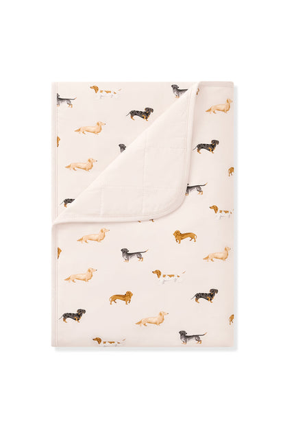 Beige Toddler Blanket in Dachshund print on white background