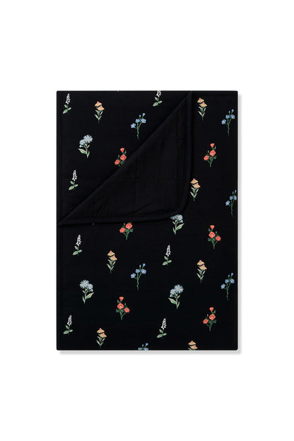 Black Toddler Blanket with Wildflower 1.0 print on a white background