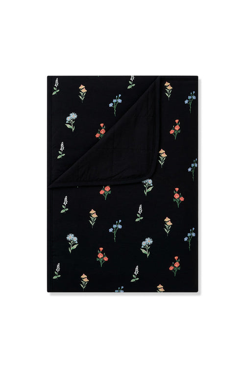 Black Toddler Blanket with Wildflower 1.0 print on a white background