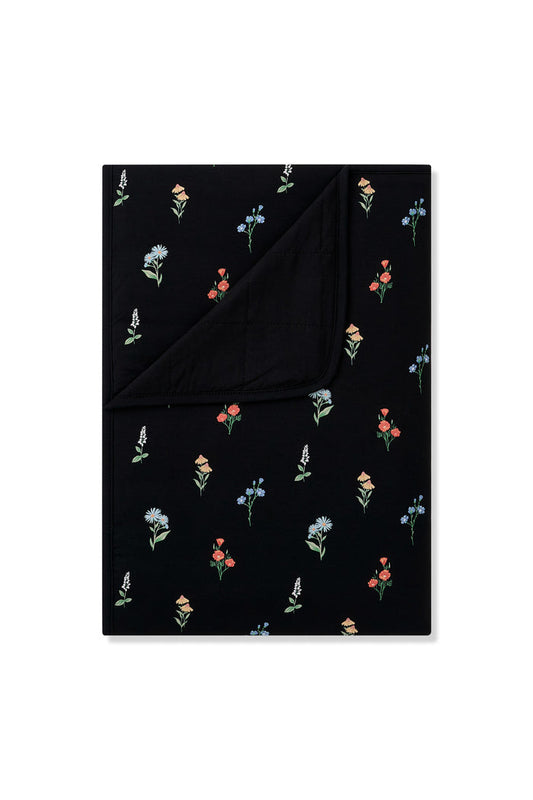 Black Toddler Blanket with Wildflower 1.0 print on a white background