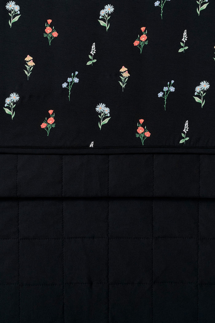 Front and back of Black Toddler Blanket with Wildflower 1.0 print