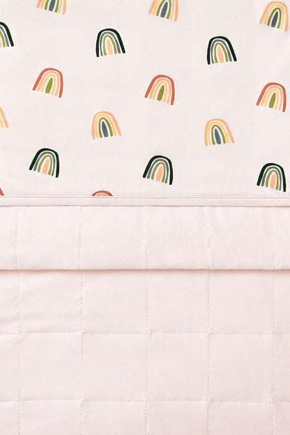 Front and Back of Vanilla cream Toddler Blanket in Retro Rainbow 1.0 print