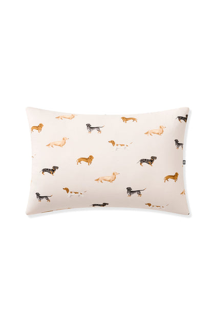 Beige Toddler Pillowcase with Dachshund print on a white background