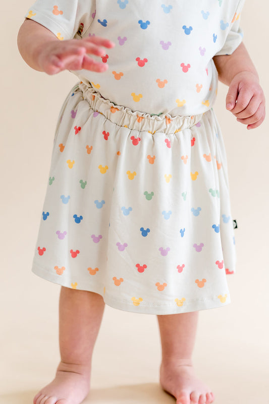 Skort with pastel mickey mouse head pattern