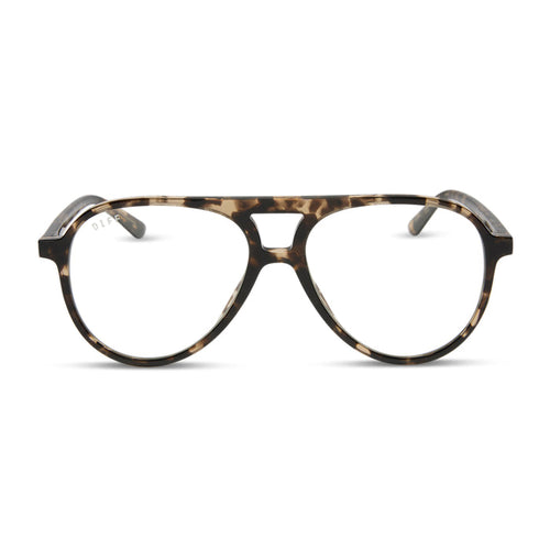 diff eyewear featuring the tosca ii aviator blue light glasses with a espresso tortoise frame front view