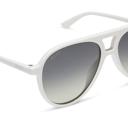 diff eyewear featuring the tosca ii aviator sunglasses with a snowbound frame and grey gradient with silver flash lenses detailed view