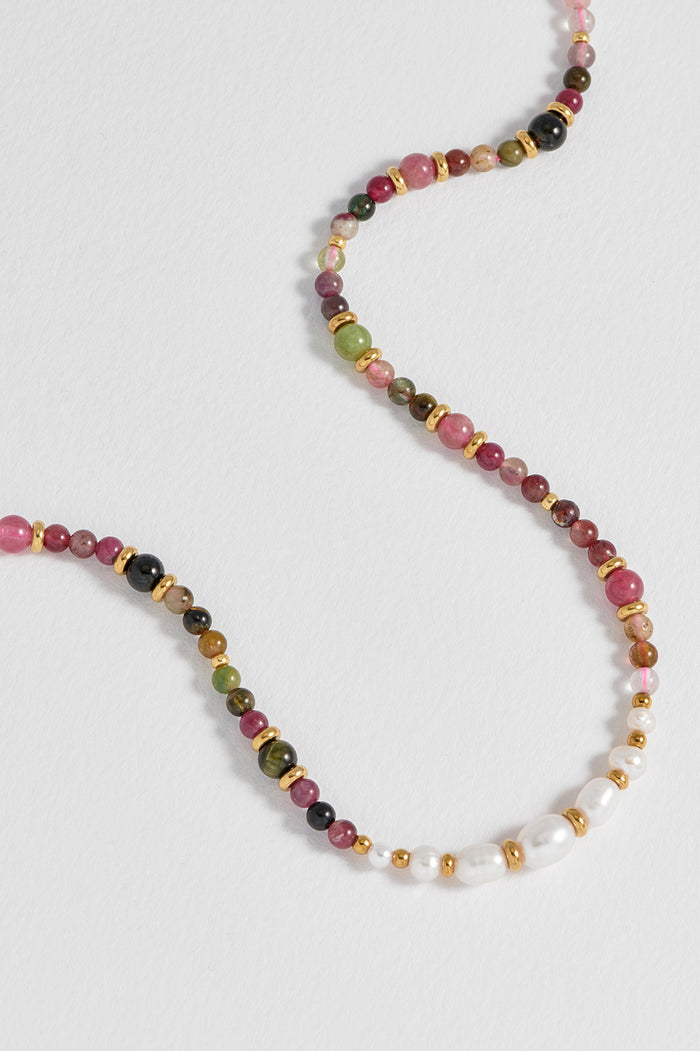 Tourmaline and Pearl Beaded Necklace