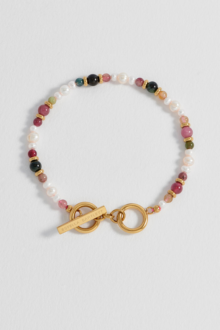 Tourmaline and Pearl Beaded T-Bar Bracelet