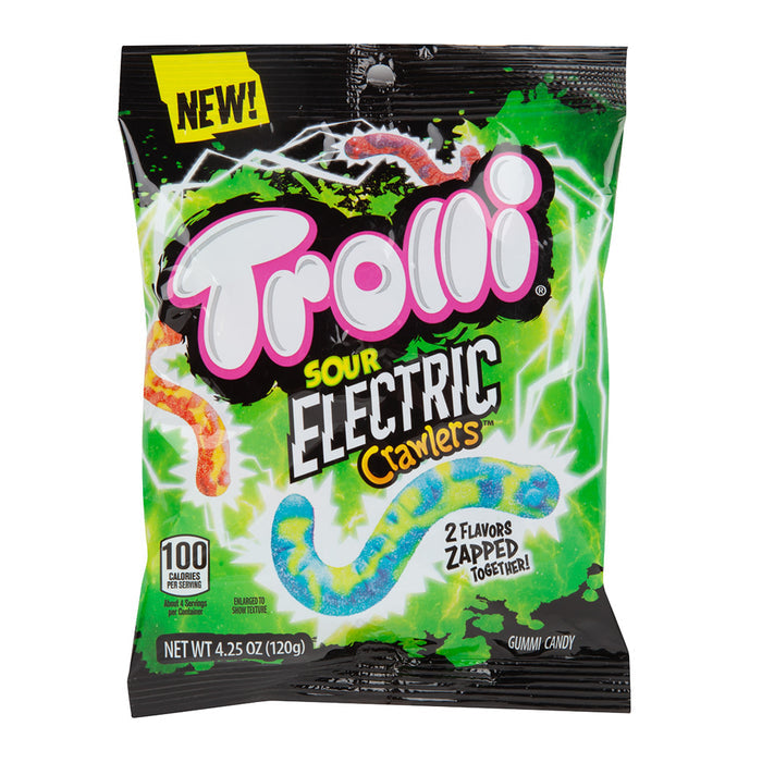 Trolli Sour Electric Crawlers Gummy Candy Peg Bag - 12 Count
