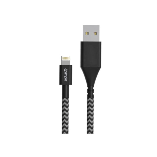 A black uLinxMAX USB cable with a Lightning connector on one end and a standard USB connector on the other, displayed against a white background.
