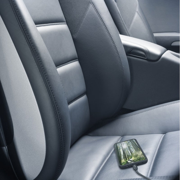 phone with cable on car seat