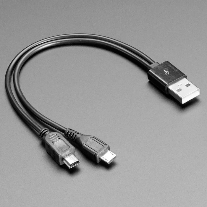 USB cable - 8" A to Mini B Charging and Micro B Data by Adafruit - The Pi Hut