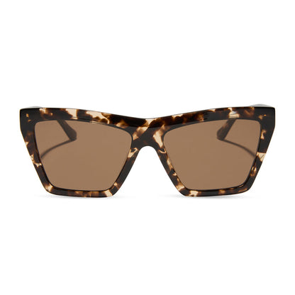 jessie james decker x diff eyewear featuring the vivi cat eye sunglasses with a espresso tortoise frame and brown lenses front view