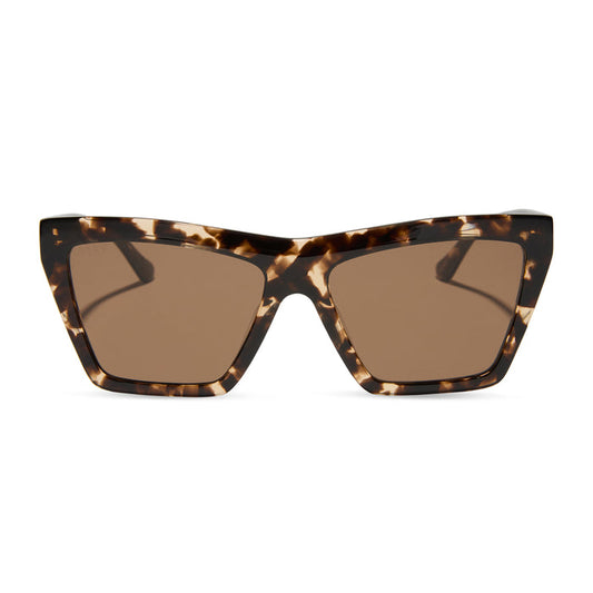 jessie james decker x diff eyewear featuring the vivi cat eye sunglasses with a espresso tortoise frame and brown lenses front view