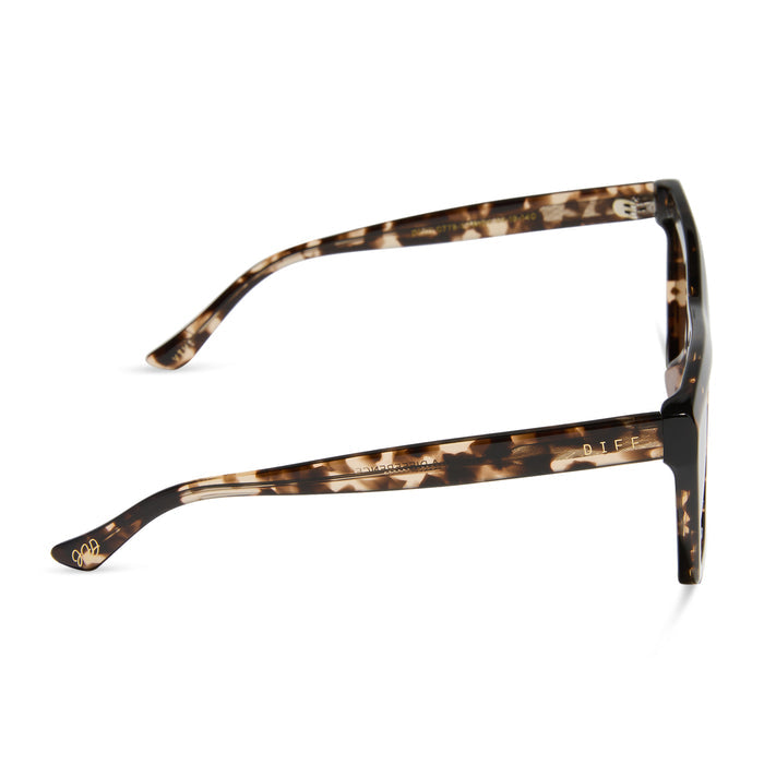 jessie james decker x diff eyewear featuring the vivi cat eye sunglasses with a espresso tortoise frame and brown lenses side view