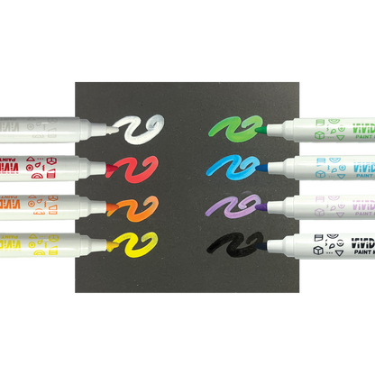 Color swatches with markers on black paper from OOLY Vivid Pop! Water Based Paint Markers - Set of 8