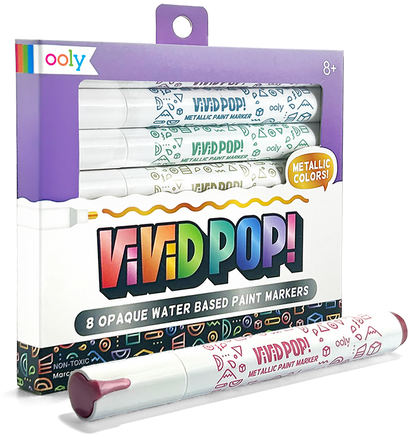 Quarter angle of OOLY Vivid Pop! Water Based Paint Markers - Metallic packaging