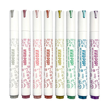 Row of capped OOLY Vivid Pop! Water Based Paint Markers - Metallic