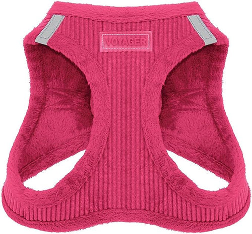 Voyager Step-In Plush Dog Harness – Soft Plush, Step In Vest Harness for Small and Medium Dogs – By Best Pet Supplies - Fuchsia Corduroy, Medium (Chest: 16" - 18")