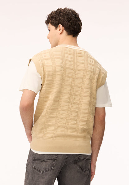 Buffalo Men Sweaters Beige Knit Sweaters V-Neckline Ribbed Hem