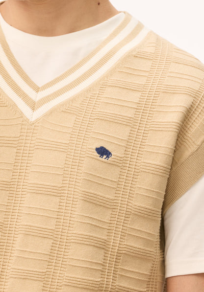 Buffalo Men Sweaters Beige Knit Sweaters V-Neckline Ribbed Hem