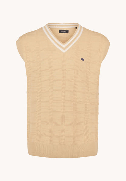 Buffalo Men Sweaters Beige Knit Sweaters V-Neckline Ribbed Hem