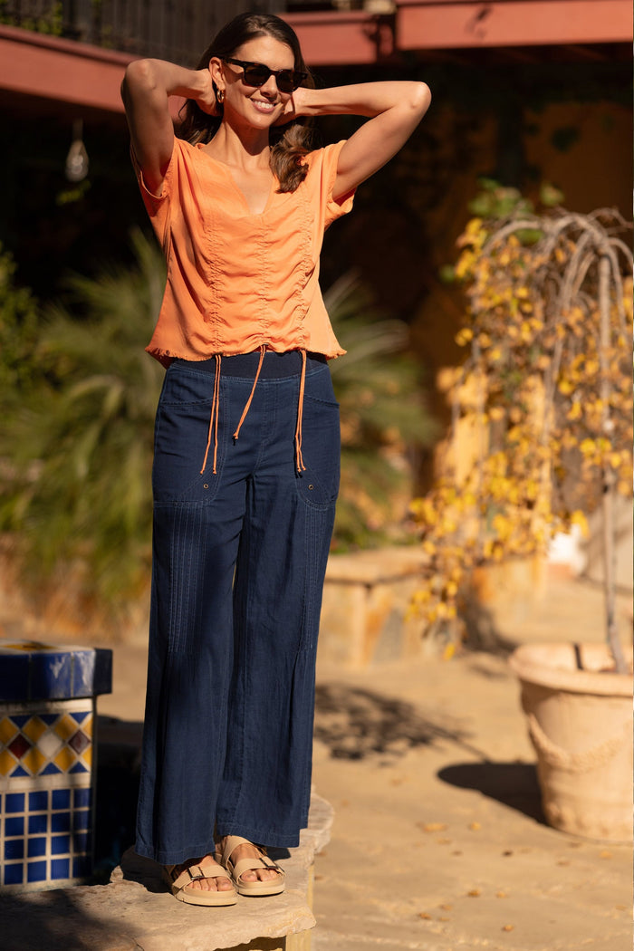 XCVI Werner Twill Ruched Cord Relaxed V-Neck Tee
