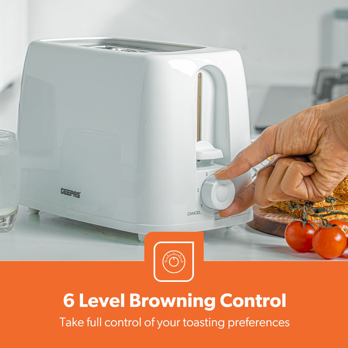 White 2-Slice Bread Toaster With 6 Level Browning