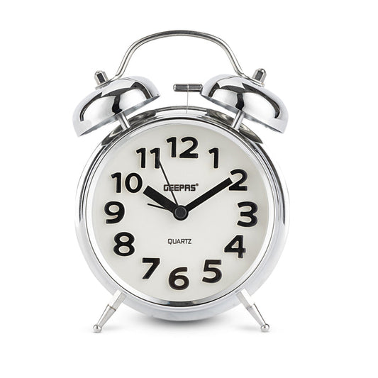 White Retro Bell Alarm Clock With Night Lamp