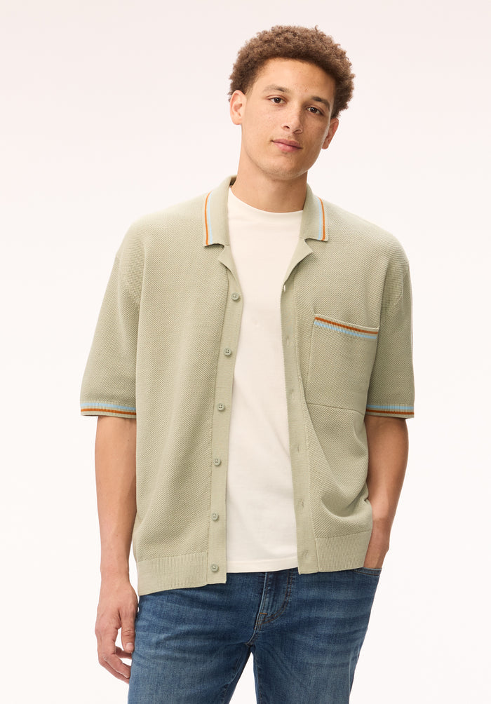 Buffalo Men Sweaters Green Knit Sweaters Textured Knit Relaxed Fit
