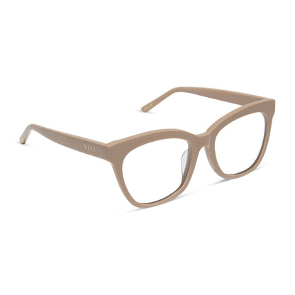jessie james decker x diff eyewear featuring the winston cat eye prescription glasses with a almond brown frame angled view