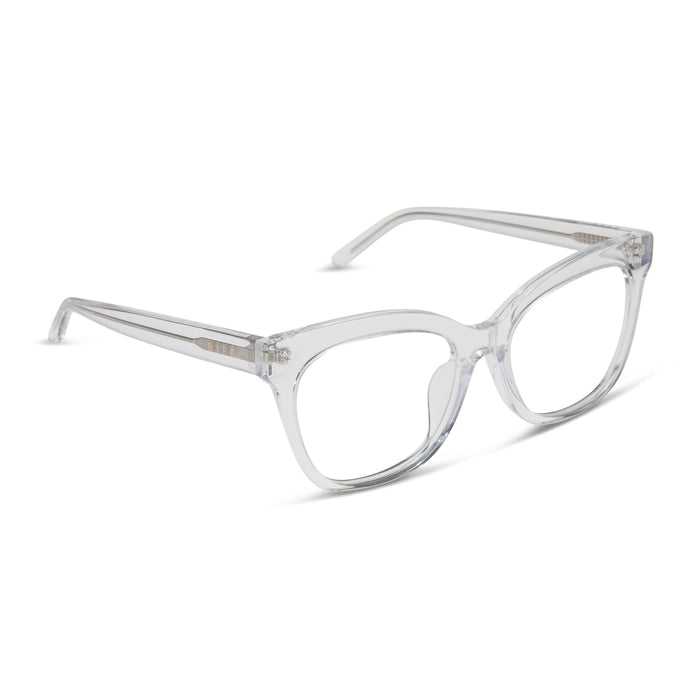 diff eyewear featuring the winston cat eye prescription glasses with a clear crystal frame angled view