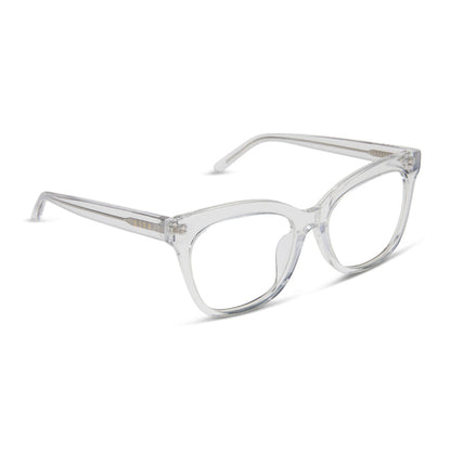 diff eyewear featuring the winston cat eye prescription glasses with a clear crystal frame angled view