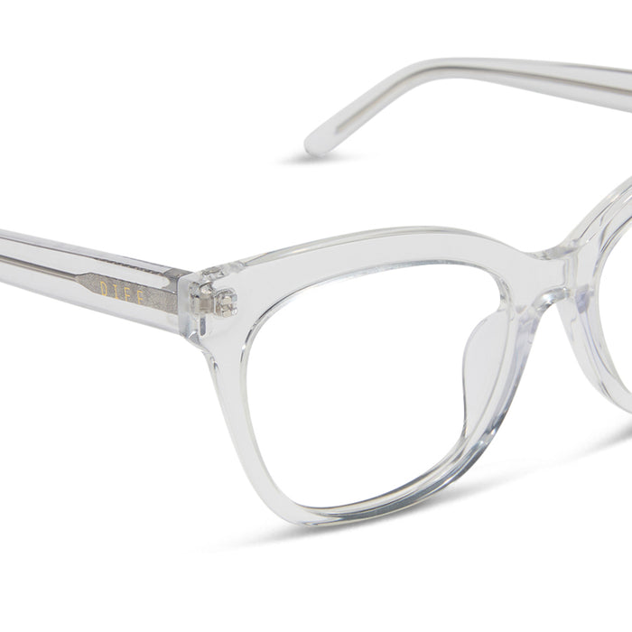 diff eyewear featuring the winston cat eye prescription glasses with a clear crystal frame detailed view