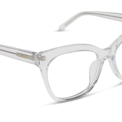 diff eyewear featuring the winston cat eye prescription glasses with a clear crystal frame detailed view
